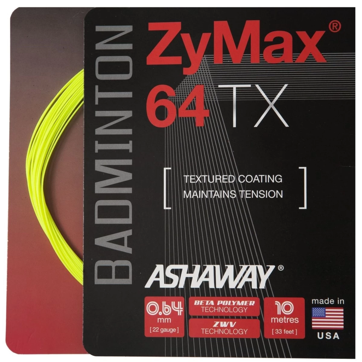 Ashaway Badmintonsaite Zymax 64 TX Gelb 10m Set 3 Ashaway Badmintonsaite Zymax 64 TX Gelb 10m Set