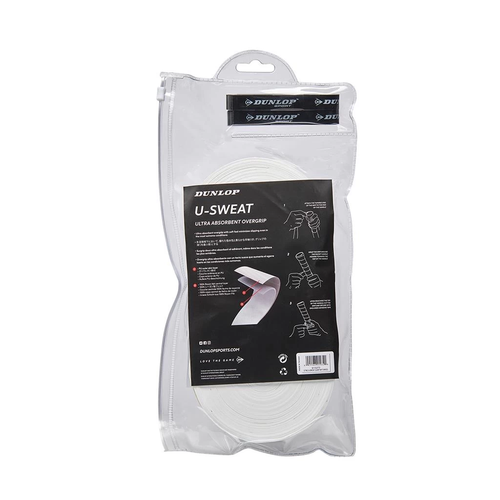Dunlop Overgrip U-Sweat 0.5mm - Feuchtigkeitsabsorbierend, Griffig - Weiss 30er Clip-Beutel 4 Dunlop Overgrip U-Sweat 0.5mm - Feuchtigkeitsabsorbierend, Griffig - Weiss 30er Clip-Beutel – Bild 2