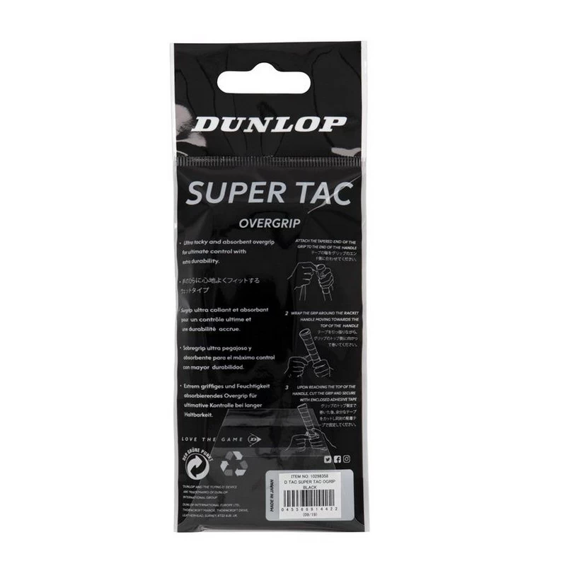 Dunlop Overgrip Super Tac 0.5mm (extrem Griffig, Feuchtigkeitsabsorbierend) Schwarz - 1 Stück 4 Dunlop Overgrip Super Tac 0.5mm (extrem Griffig, Feuchtigkeitsabsorbierend) Schwarz - 1 Stück – Bild 2