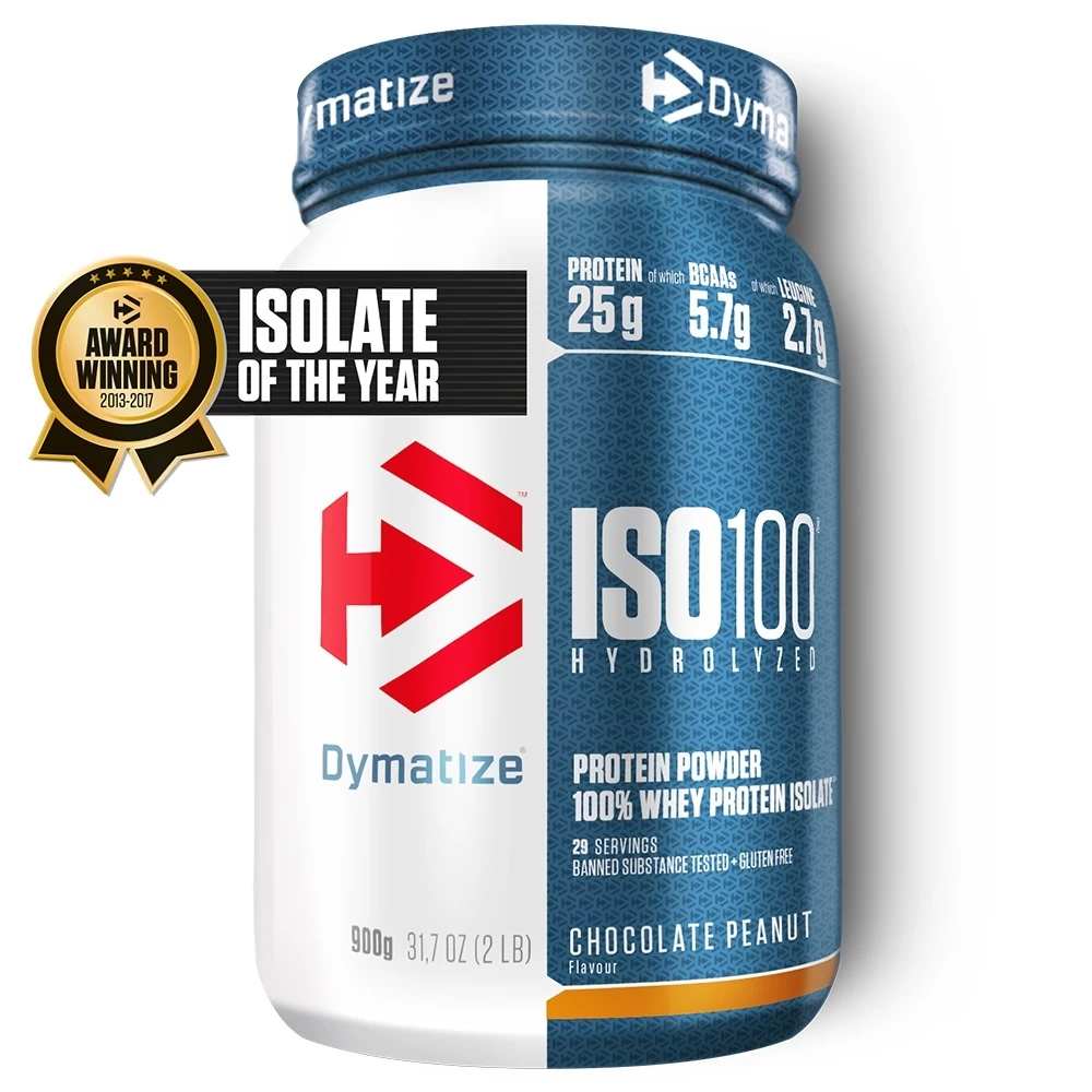 Dymatize Iso100 Hydrolyzed Isolat Protein Pulver Chocolate Peanut 932g Dose 3 Dymatize Iso100 Hydrolyzed Isolat Protein Pulver Chocolate Peanut 932g Dose