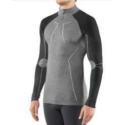 Falke Langarmshirt Wool Tech Half-Zip (Merinowolle) Unterwäsche Grauschwarz Herren