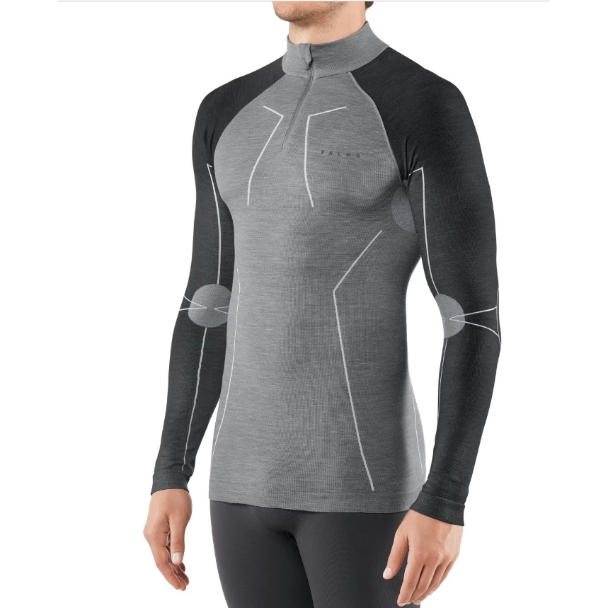 Falke Langarmshirt Wool Tech Half-Zip (Merinowolle) Unterwäsche Grauschwarz Herren 3 Falke Langarmshirt Wool Tech Half-Zip (Merinowolle) Unterwäsche Grauschwarz Herren