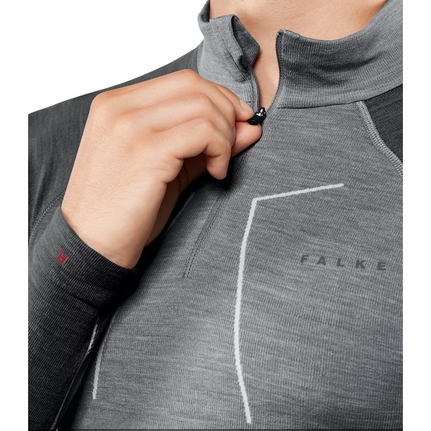 Falke Langarmshirt Wool Tech Half-Zip (Merinowolle) Unterwäsche Grauschwarz Herren 4 Falke Langarmshirt Wool Tech Half-Zip (Merinowolle) Unterwäsche Grauschwarz Herren – Bild 2