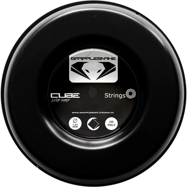 Grapplesnake Tennissaite Cube Extra Sharp 1.23 (Haltbarkeit+Spin) Schwarz 200m Rolle 3 Grapplesnake Tennissaite Cube Extra Sharp 1.23 (Haltbarkeit+Spin) Schwarz 200m Rolle