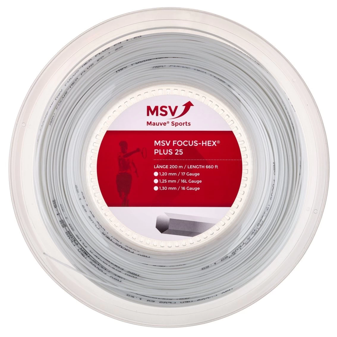 MSV Tennissaite Focus Hex Plus 25 (Haltbarkeit+Spin) Weiss 200m Rolle 3 MSV Tennissaite Focus Hex Plus 25 (Haltbarkeit+Spin) Weiss 200m Rolle