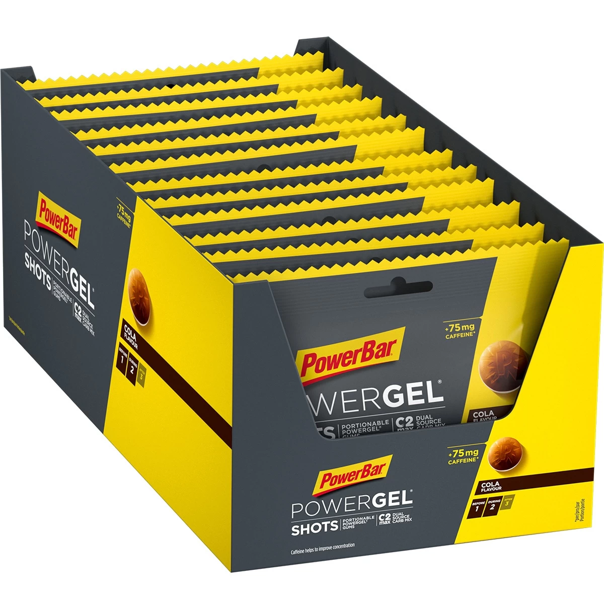PowerBar PowerGel Shots (Kohlenhydratgummis Mit Koffein) Cola 24x60g Box 3 PowerBar PowerGel Shots (Kohlenhydratgummis Mit Koffein) Cola 24x60g Box