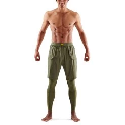 Skins Funktionshose 5-Series Superpose Long Tight (2-in-1 Skins Tights Mit Überhose) Khakigrün Herren