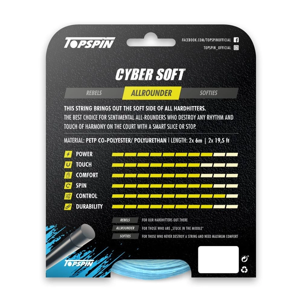 Topspin Tennissaite Cyber Soft (Haltbarkeit+Kontrolle) Hellblau 12m Set 4 Topspin Tennissaite Cyber Soft (Haltbarkeit+Kontrolle) Hellblau 12m Set – Bild 2