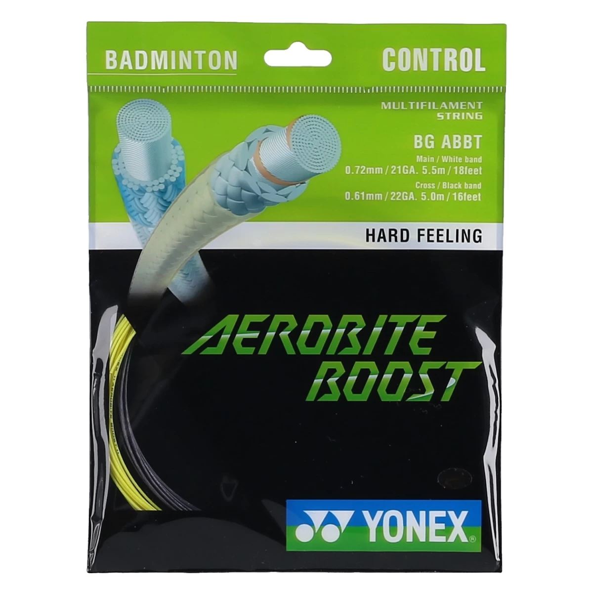 Yonex Badmintonsaite Aerobite Boost Hybrid 0.61/0.72 Grau/gelb 10m Set 3 Yonex Badmintonsaite Aerobite Boost Hybrid 0.61/0.72 Grau/gelb 10m Set