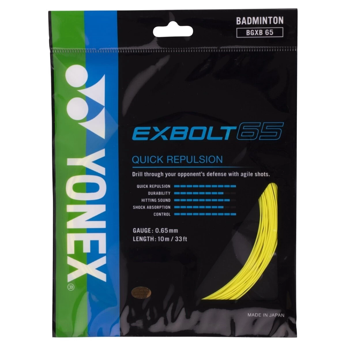 Yonex Badmintonsaite Exbolt 65 (Kontrolle) Gelb 10m Set 3 Yonex Badmintonsaite Exbolt 65 (Kontrolle) Gelb 10m Set